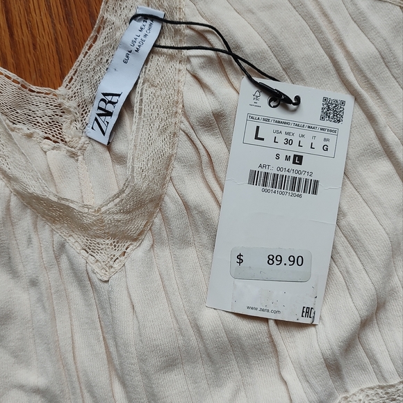 ZARA BANDAGE Knit Pleated Midi Dress Ivory Stretch Sleeveless V Neck Viscose L - Picture 16 of 16